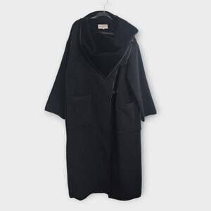 Ivan Grundahl Wool Blend Maxi Coat Asymmetric Button Faux Leather Minimalist